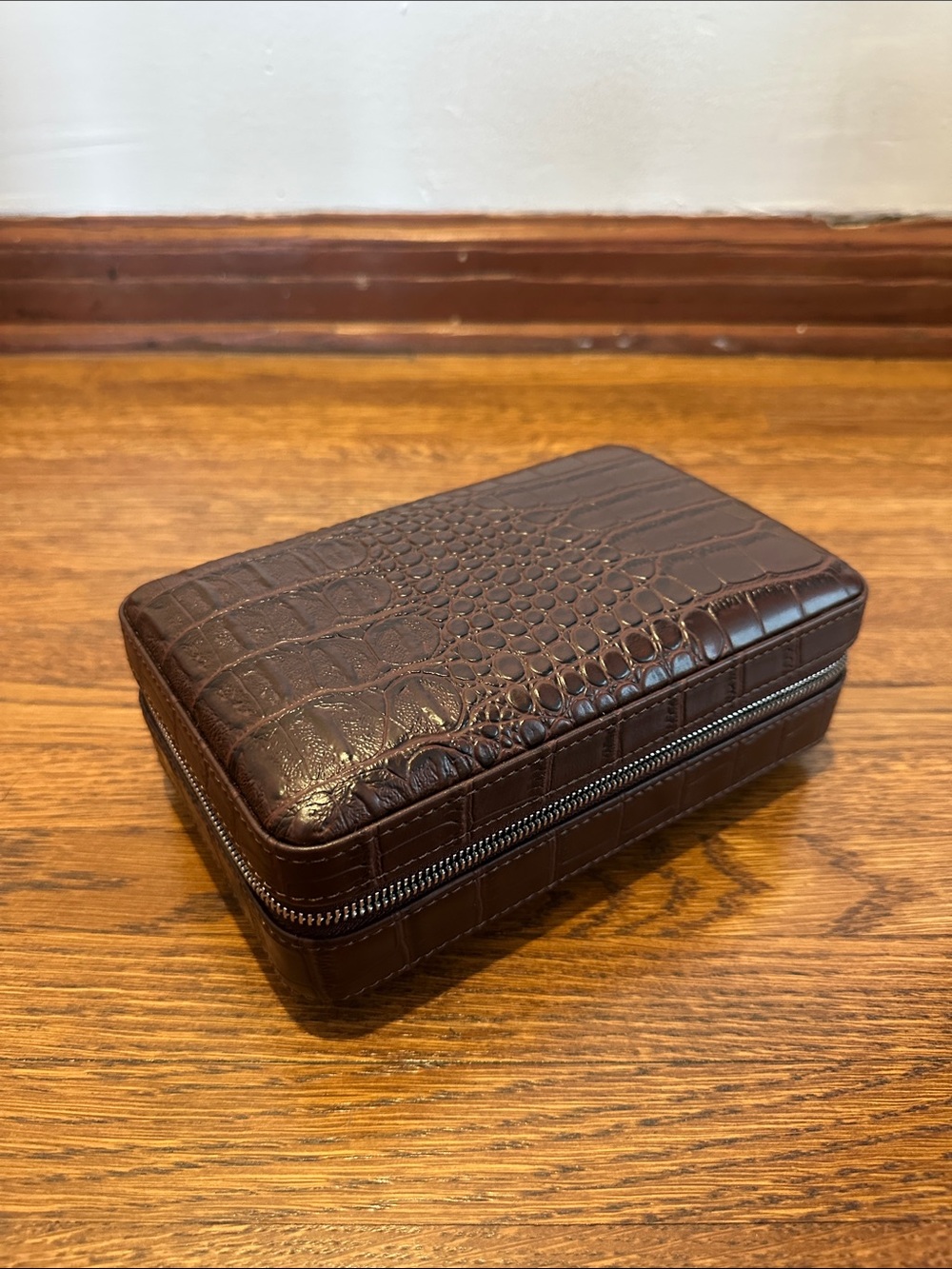 Brown Croc-Embossed Cigar Case